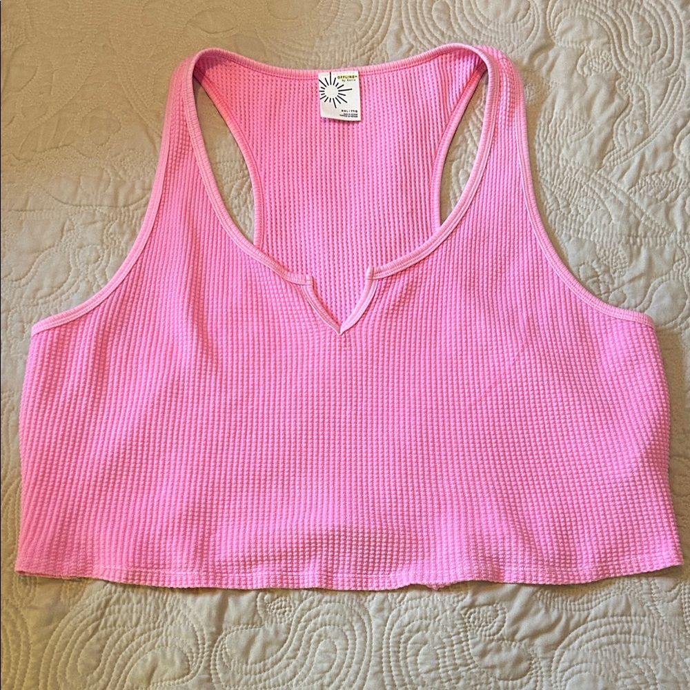 OFFLINE by Aerie Waffle Crop Racerback Hot Pink Tank top Size XXL